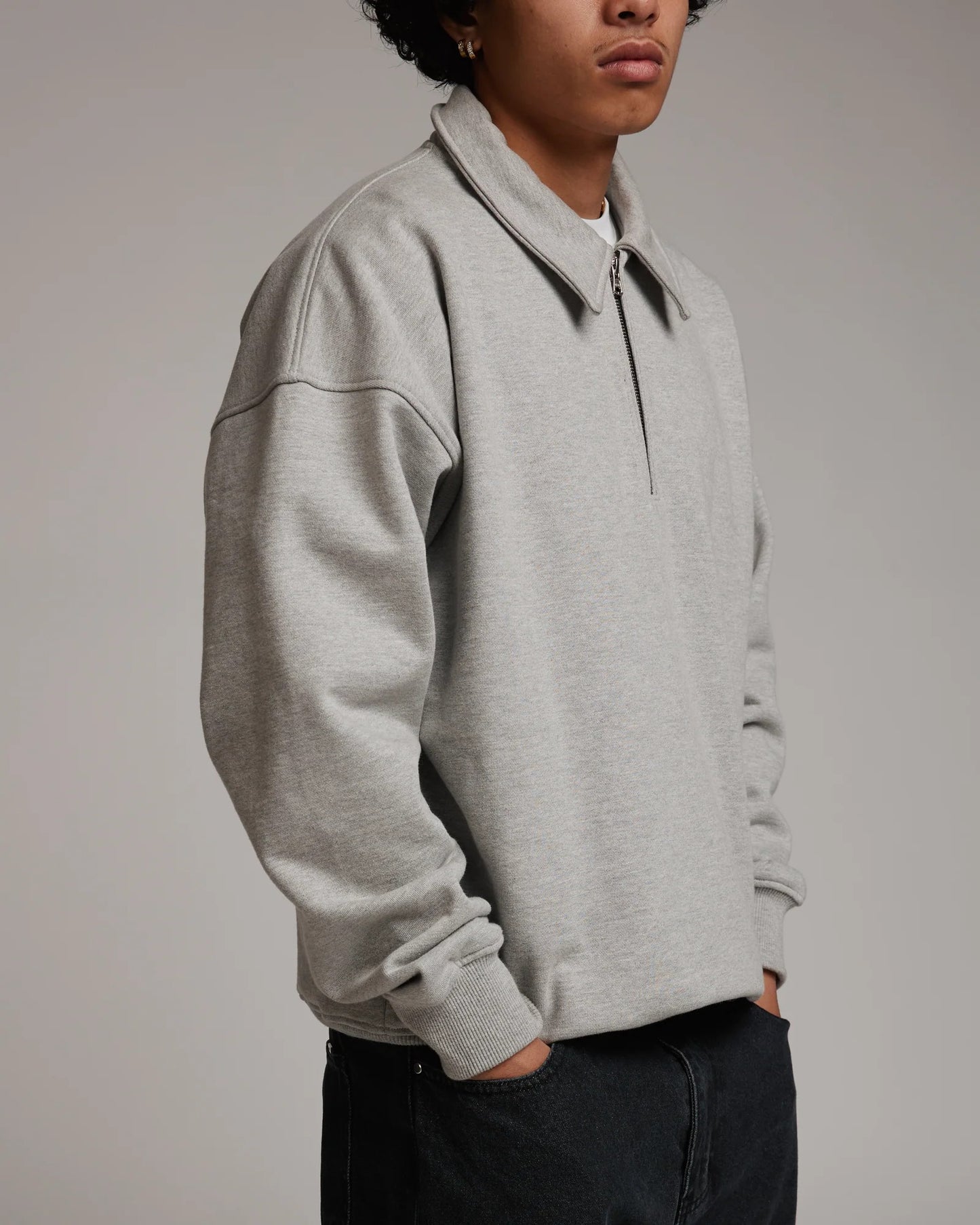 Drop Shoulder 1_4 Zip - Grey – Hours